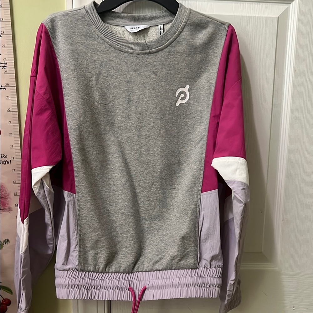 Peloton Gray and Pink Colorblock Sweatshirt